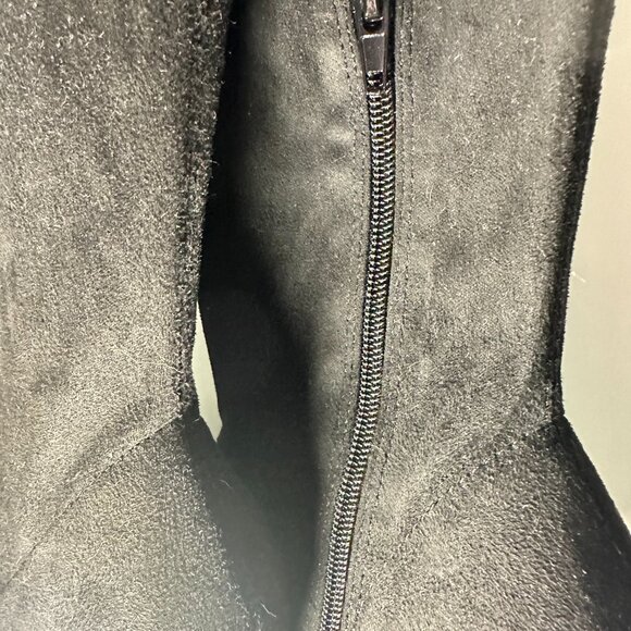 s8| Miss Lola | Black Vegan Suede Thigh-Hi Stiletto Boots | BNWT 🖤👢✨ - Picture 6 of 11